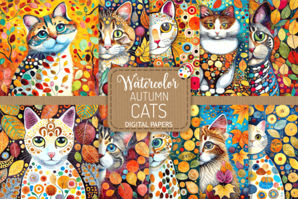 Download Autumn Cats - Watercolor Paintings - Watercolor paintings Collection